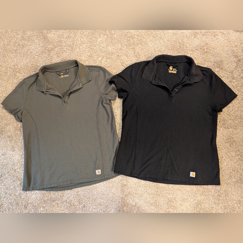 Carhartt Women's Polo Shirts Short Sleeves Olive Green & Black Two Mediums